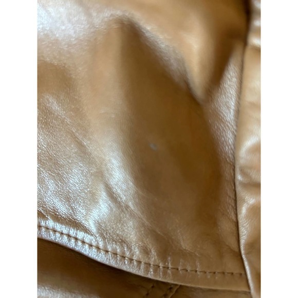 Halogen Size Large Moto Tan Genuine Leather Coat Jacket Gold Hardware - Picture 9 of 9